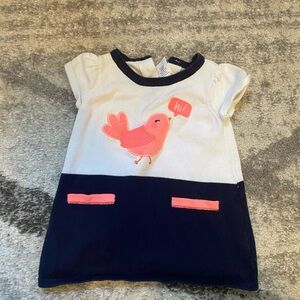 Gymboree Navy and White Dress with Pink Bird Accent